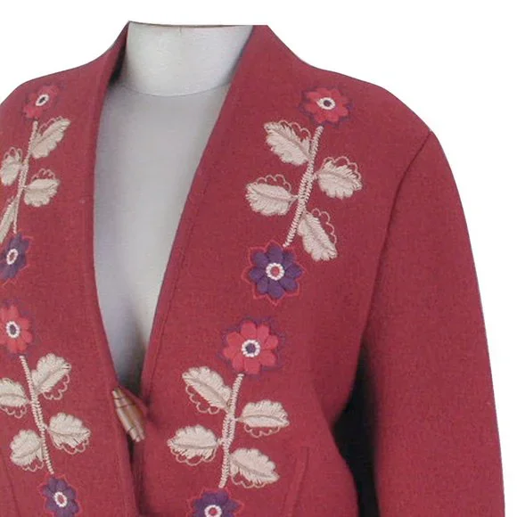 NEW Geiger of Austria Jacket (Coat)! US 8 10RedBoiled WoolFloral Design